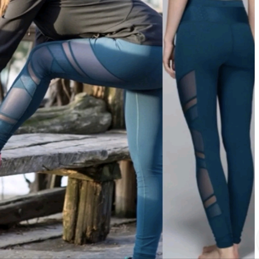 RARE Lululemon Just Breathe Pant Alberta lake teal dot mesh leggings